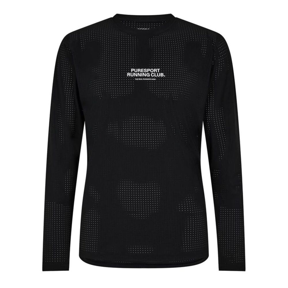 Puresport Mens Perforated Long-Sleeved Running T-Shirt / Black